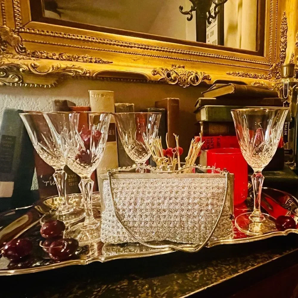 ♥️4 Salzburg Gold crystal water goblets  by CRISTAL DE FLANDRE discontinued run